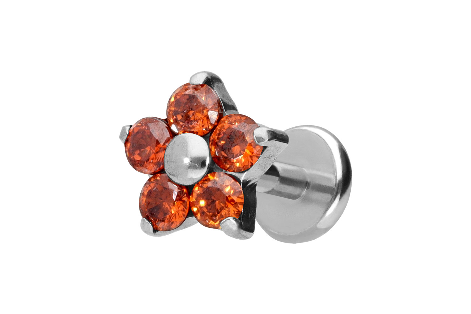 Titan Labret Piercing mit Push Fit KRISTALLBLUME